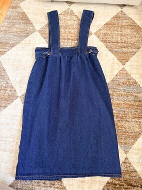 Dark Blue Denim Pinafore Midi Dress with Adjustable Straps